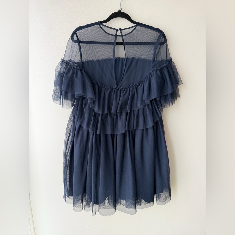 ASOS Tulle Ruffle Mini Dress - Navy - Picture 4 of 4